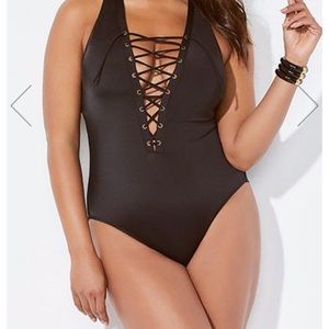 Lace up one piece bathing suit